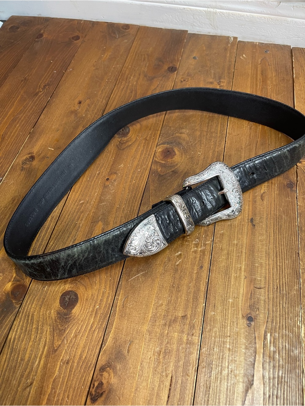Black ostrich leather western style belt size 34